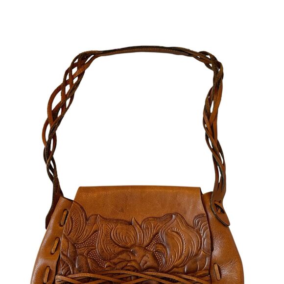 Patricia Nash Cavallina Tooled Leather Retro Saddle Bag Purse Florence Tan - Picture 4 of 16